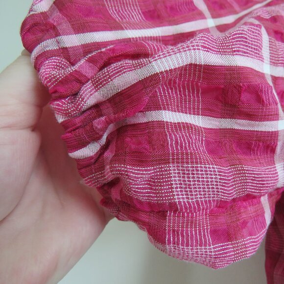 MADEWELL Plaid Puff Sleeve Top in Azalea Plaid Boho Preppy - Size M - Picture 5 of 15